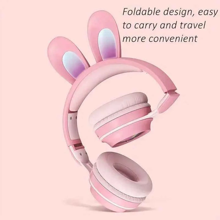 Cute Rabbit Wireless Headphones with RGB LED for Kids