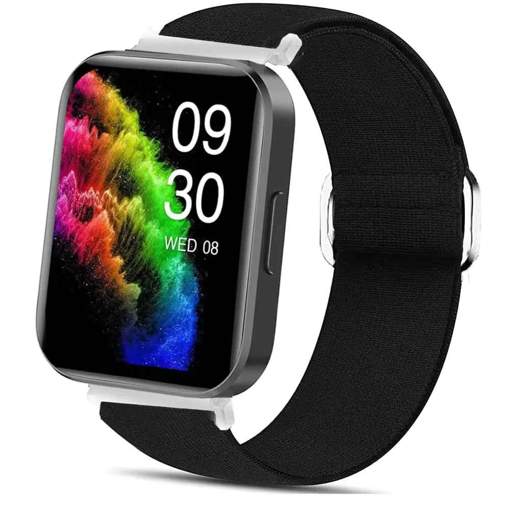 Lamshaw Compatible for RUIMEN Smart Watches Bands 22mm Stretch Elastics Nylon Adjustable Replacement Strap Accessories for Men & Women Compatible for RUIMEN D1 1.85" Smart Watches (Black)