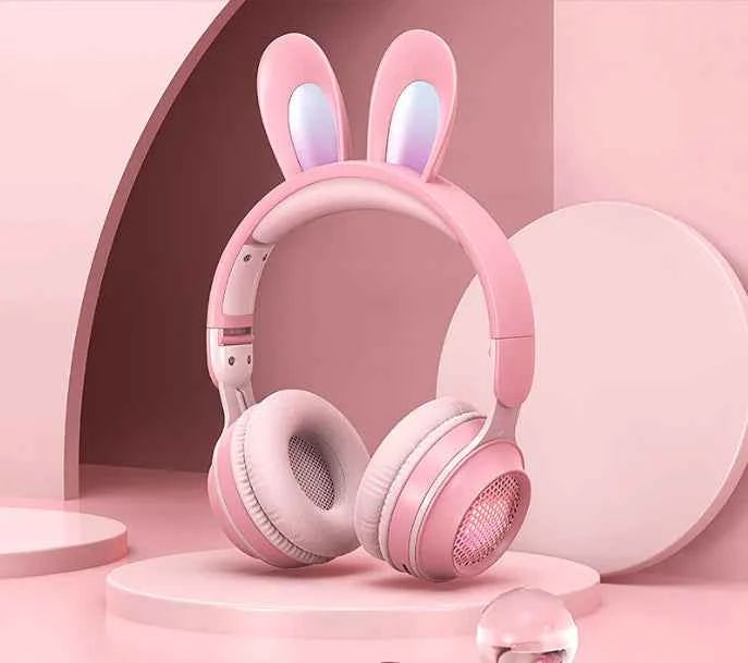 Cute Rabbit Wireless Headphones with RGB LED for Kids