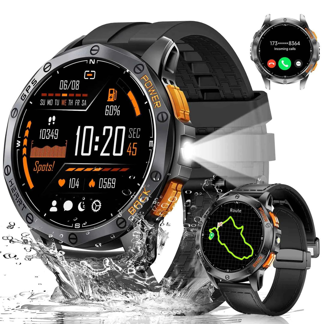 LIGE GPS Military Smart Watch for Men LED Flashlight/Compass/45 Days Battery/IP68 Waterproof 1.43 AMOLED Smartwatch 100+ Sports Modes Fitness Tracker Rugged Smart Watches for Android iOS