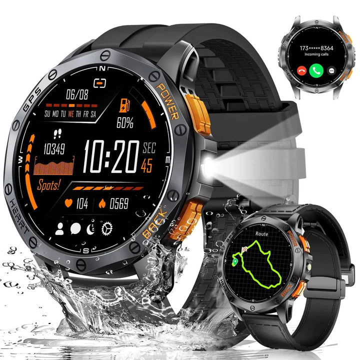 LIGE GPS Military Smart Watch for Men LED Flashlight/Compass/45 Days Battery/IP68 Waterproof 1.43 AMOLED Smartwatch 100+ Sports Modes Fitness Tracker Rugged Smart Watches for Android iOS