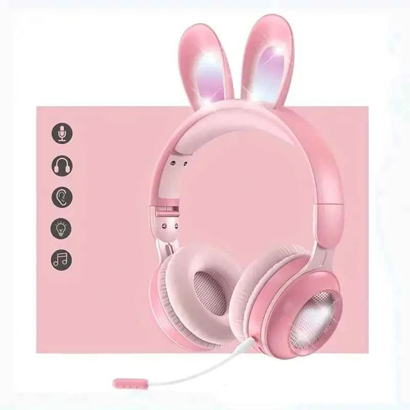 Cute Rabbit Wireless Headphones with RGB LED for Kids