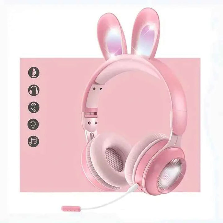 Cute Rabbit Wireless Headphones with RGB LED for Kids