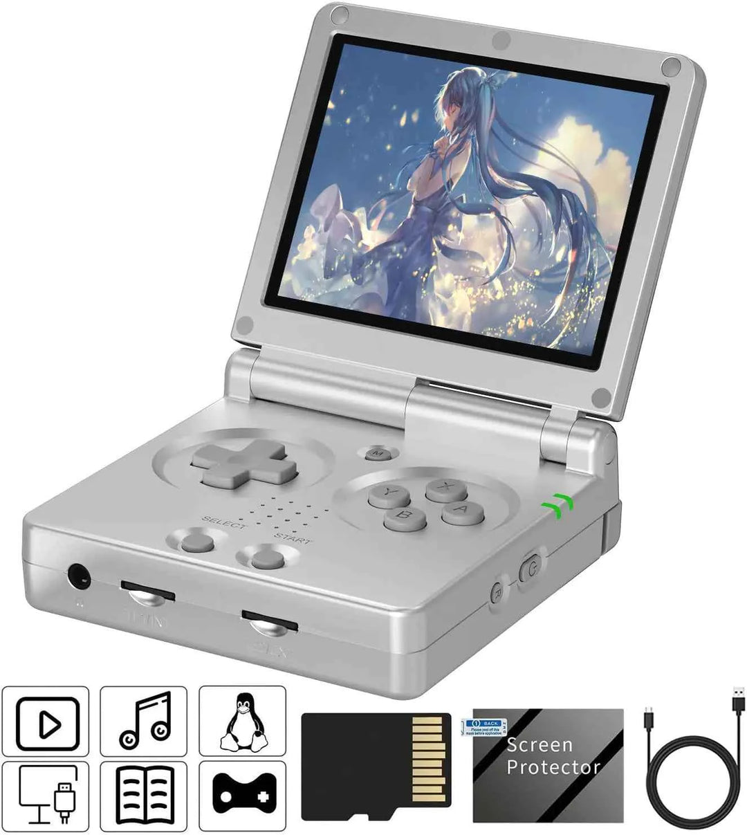 RG35XXSP Flip Retro Handheld Game Console 3.5 Inch IPS Screen Linux System Built-in 64G TF Card 5532 Games Support 5G WiFi Bluetooth TV Output(Silver-New)