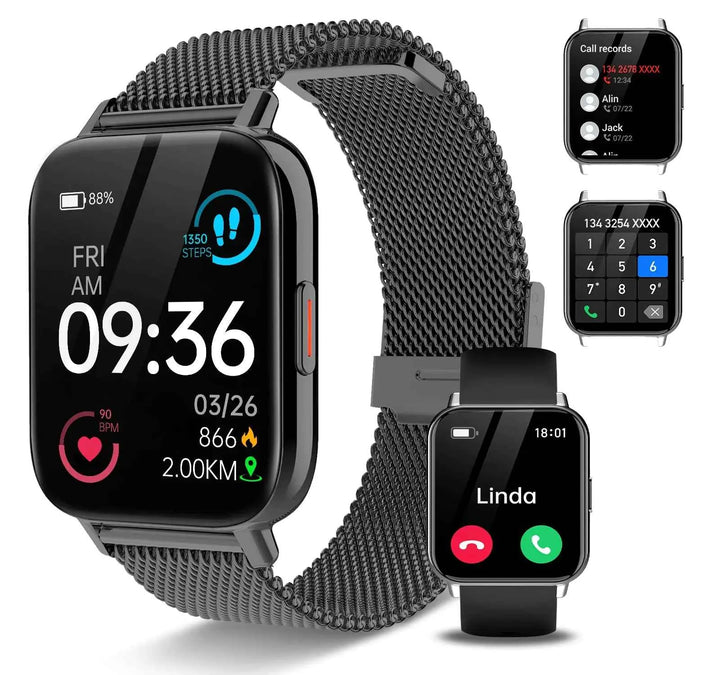 Smart Watch(Answer/Make Call) 1.85" Smart watch for Men Women IP68 Waterproof Smart Watches for Android iPhone Fitness Activity Tracker Heart Rate Sleep Monitor 100+ Sport Modes PedometerBlack.