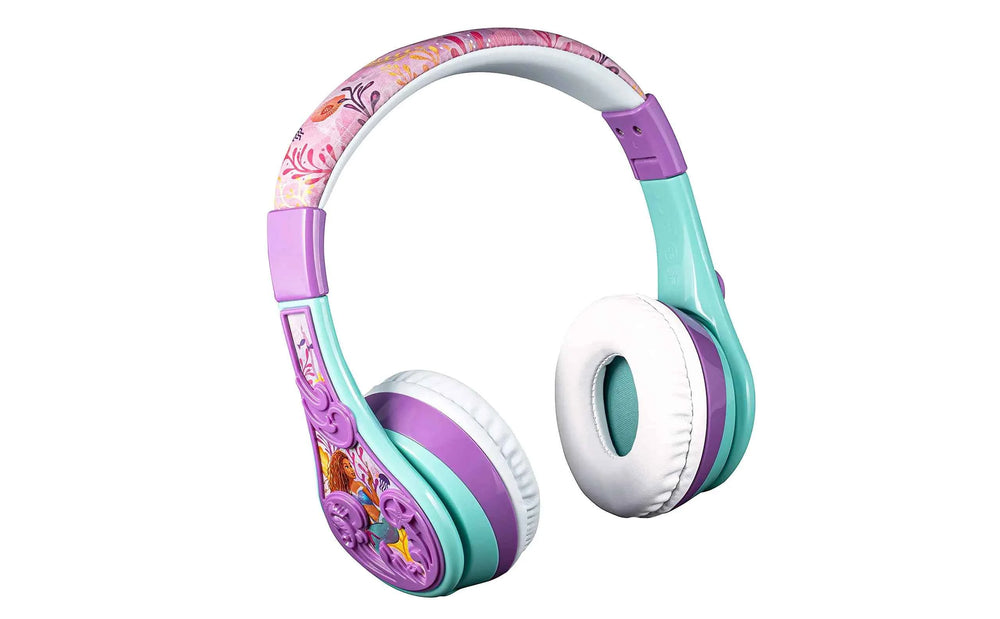 eKids The Little Mermaid Bluetooth Headphones for Kids Wireless Headphones with Microphone Includes Aux Cord Volume Reduced Kids Foldable Headphones for School Home or Travel