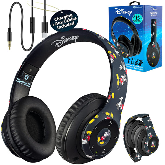 Disney Mickey Mouse Bluetooth Headphones Over Ear Wireless and Wired Foldable Headset Built-in Microphone - Birthday Gift Adults Kids - Audifonos Auriculares Inalambricos