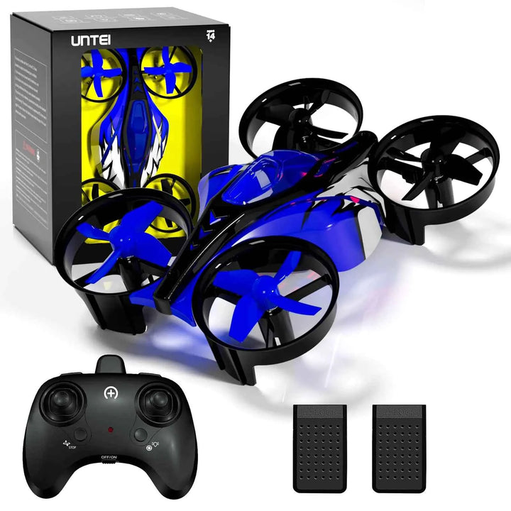 UNTEI 2 In 1 Mini Drones for Kids Remote Control Drone with Land Mode or Fly Mode LED LightsAuto Hovering 3D FlipHeadless Mode and 3 BatteriesToys Gifts for Boys Girls (Blue)