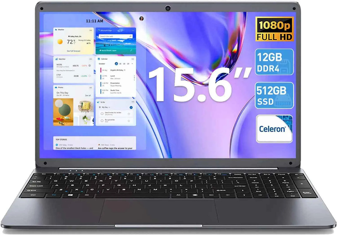 Naclud 15.6" Laptop FHD 1920X1080 Screen High Performance Quad-Core Celeron N5095 Processors 12GB DDR4 512GB SSD Computers Laptop Webcam 2.4G/5G WiFi Bluetooth 4.2(Gray)