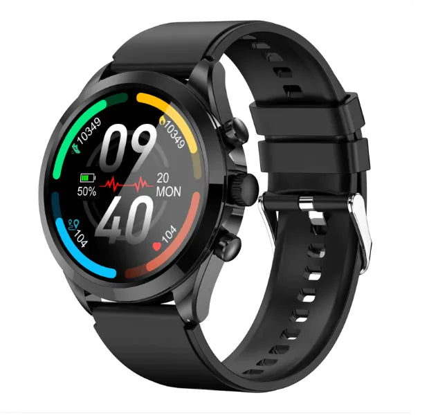 Gizmocadia black fitness smart watch with color display showing time steps heart rate and battery