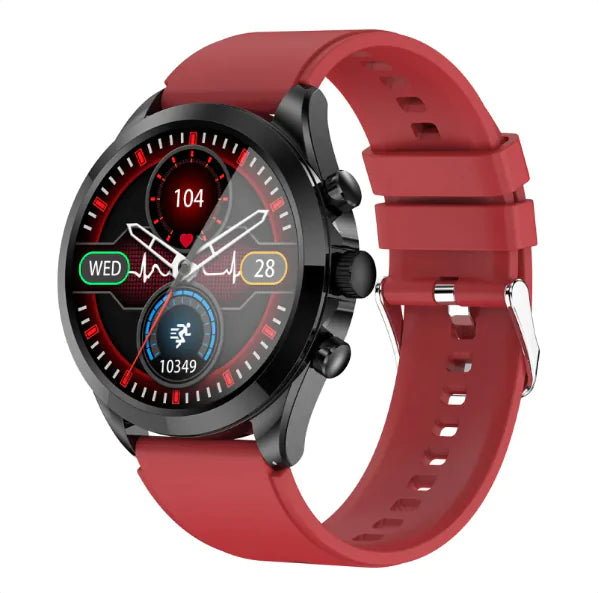 Gizmocadia fitness smart watch with red silicone strap and heart rate monitoring display