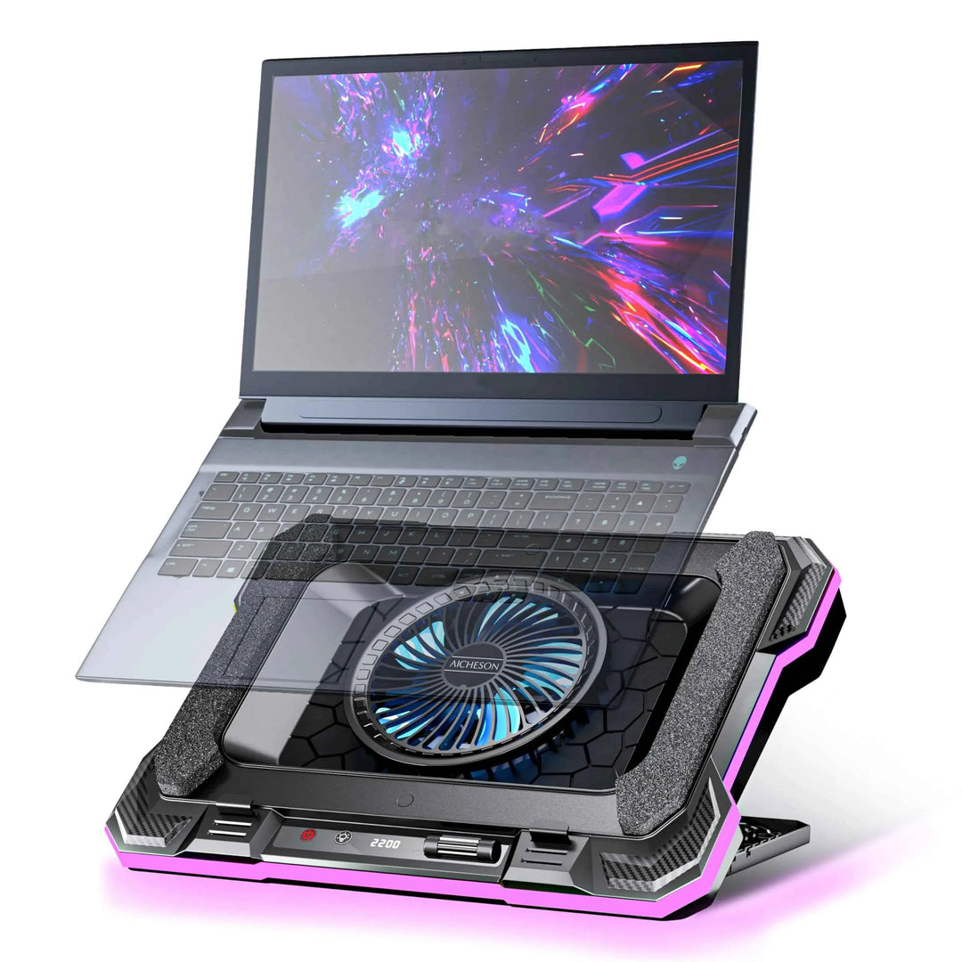 AICHESON Gaming Laptop Cooling Pad with Powerful Cooler Fans RGB Lighting and Phone Holder for 15-19 inch Laptops and PC Computers