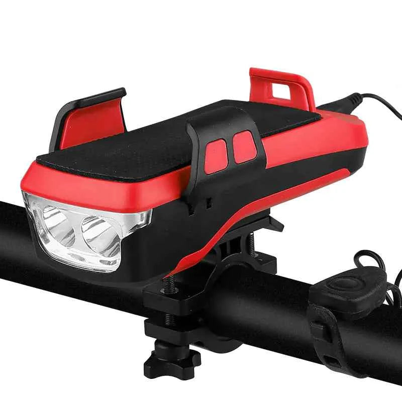 USB Rechargeable Bike Light with Phone Holder and Horn