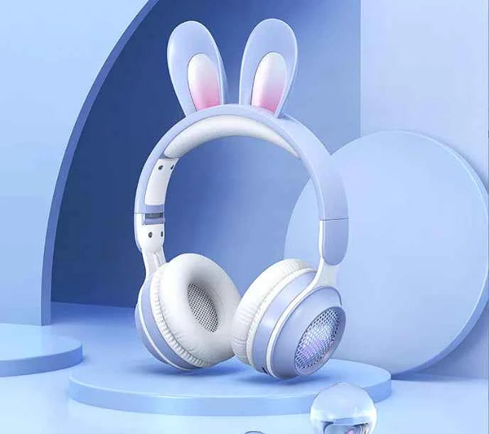 Cute Rabbit Wireless Headphones with RGB LED for Kids