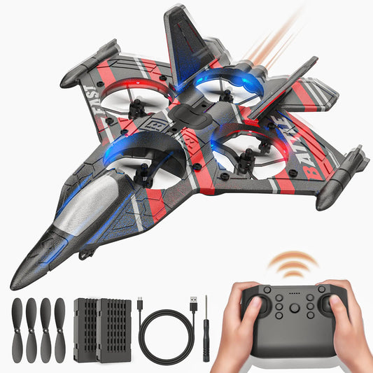 BEZGAR Drones for Kids | 2.4GHZ RC Plane 6-axis Gyro Remote Control Airplane RC Helicopter 360° Flip Fighter Jet Toy Toys for ages 8-13 with Colorful LED Navigation Lights Red