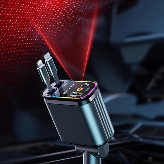Gizmocadia flexible car charger with dual ports and LED indicators for fast charging in car