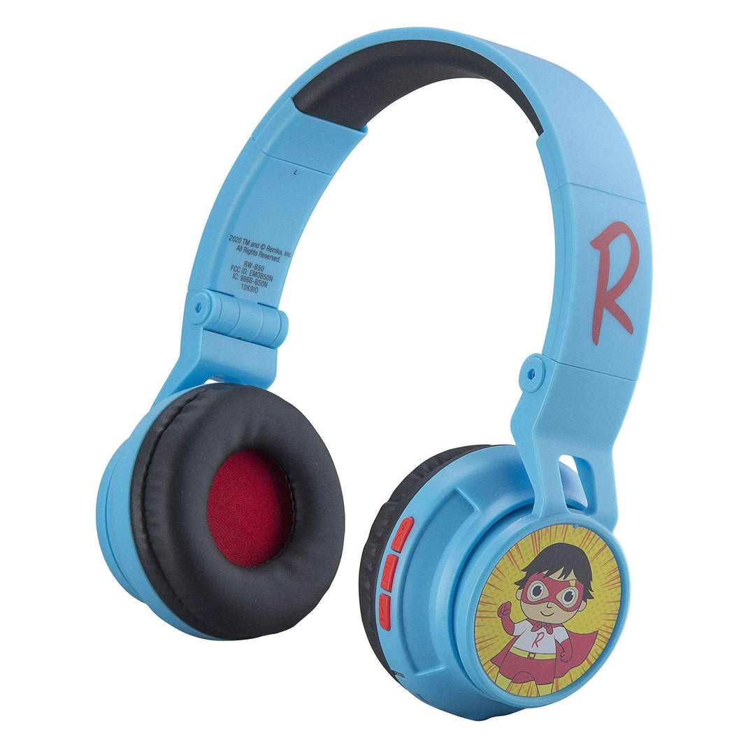eKids Ryans World Kids Bluetooth Headphones Wireless Headphones with Microphone Includes Aux Cord Volume Reduced Kids Foldable Headphones for School Home or Travel